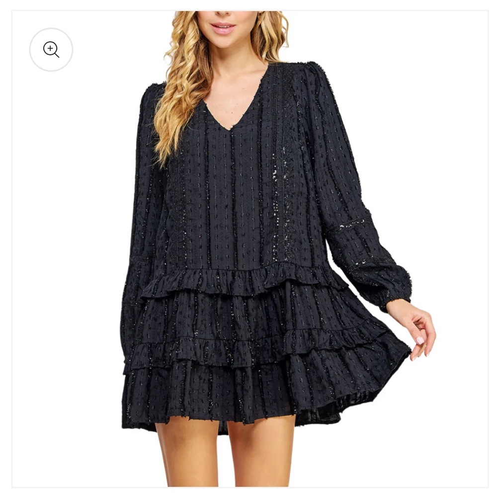 STRUT & BOLT Black embroidered tiered mini dress NWT